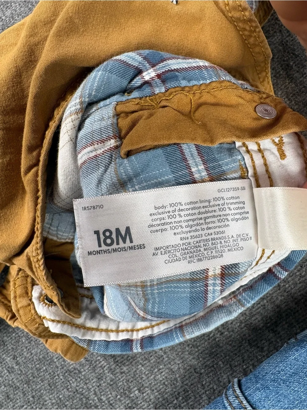 ⁠Bundle OshKosh B'Gosh Boys 18M Denim & Tan Canvas Flannel Lined Overalls Lot 2